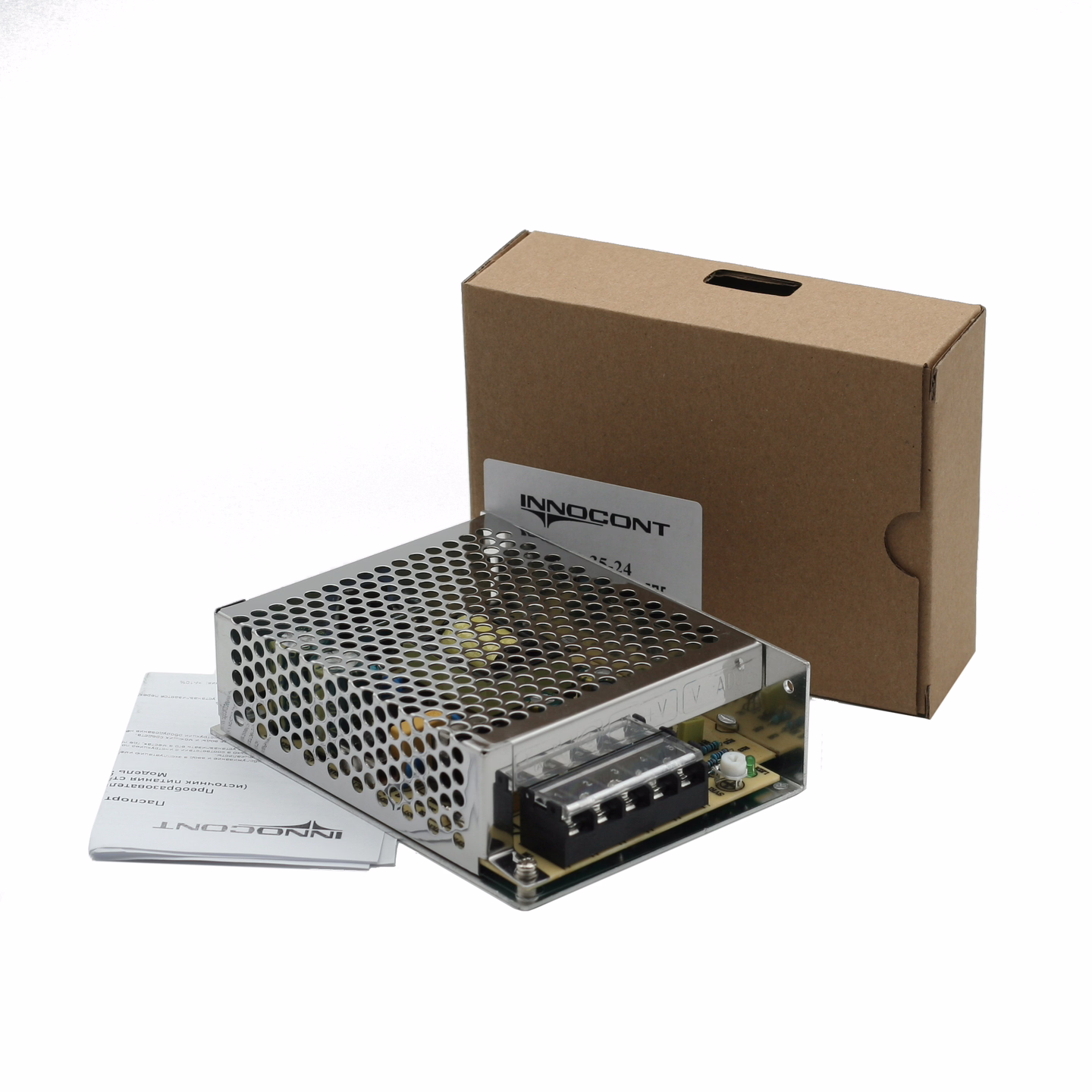 Источник питания INNOCONT. Вход: 220VAC, 0.45А, выход: 35W, 24VDC, 1.5A,-10 +50С, IP20, типы защиты: КЗ, перегрузка, перенапряжение SB-P-35-24