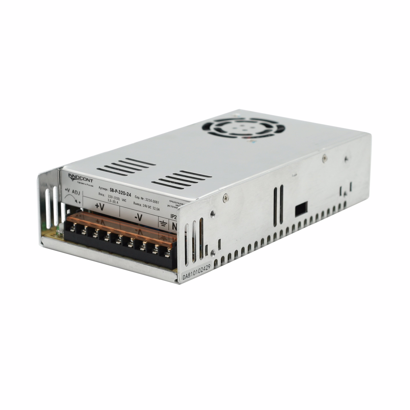 Источник питания INNOCONT. Вход: 220VAC, 3.5А, выход: 300W, 24VDC, 12.5A,-10 +50С, IP20, типы защиты: КЗ, перегрузка, перенапряжение SB-P-320-24