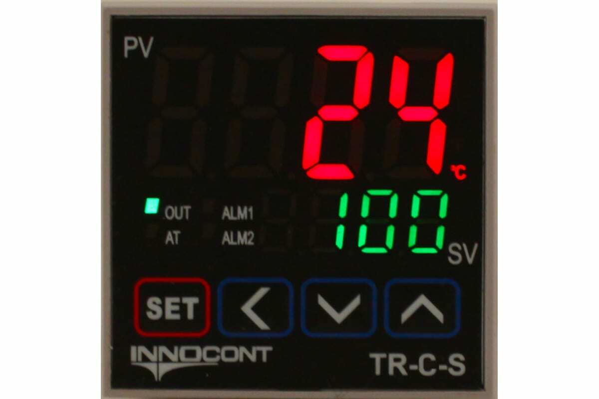 Температурный контроллер INNOCONT, 2 дисплея, 4 разряда, 48x48x60 мм, 2 аварийных выхода, 110-220VAC, выход: 4-20 мА + твердотельное реле TR-C-S
