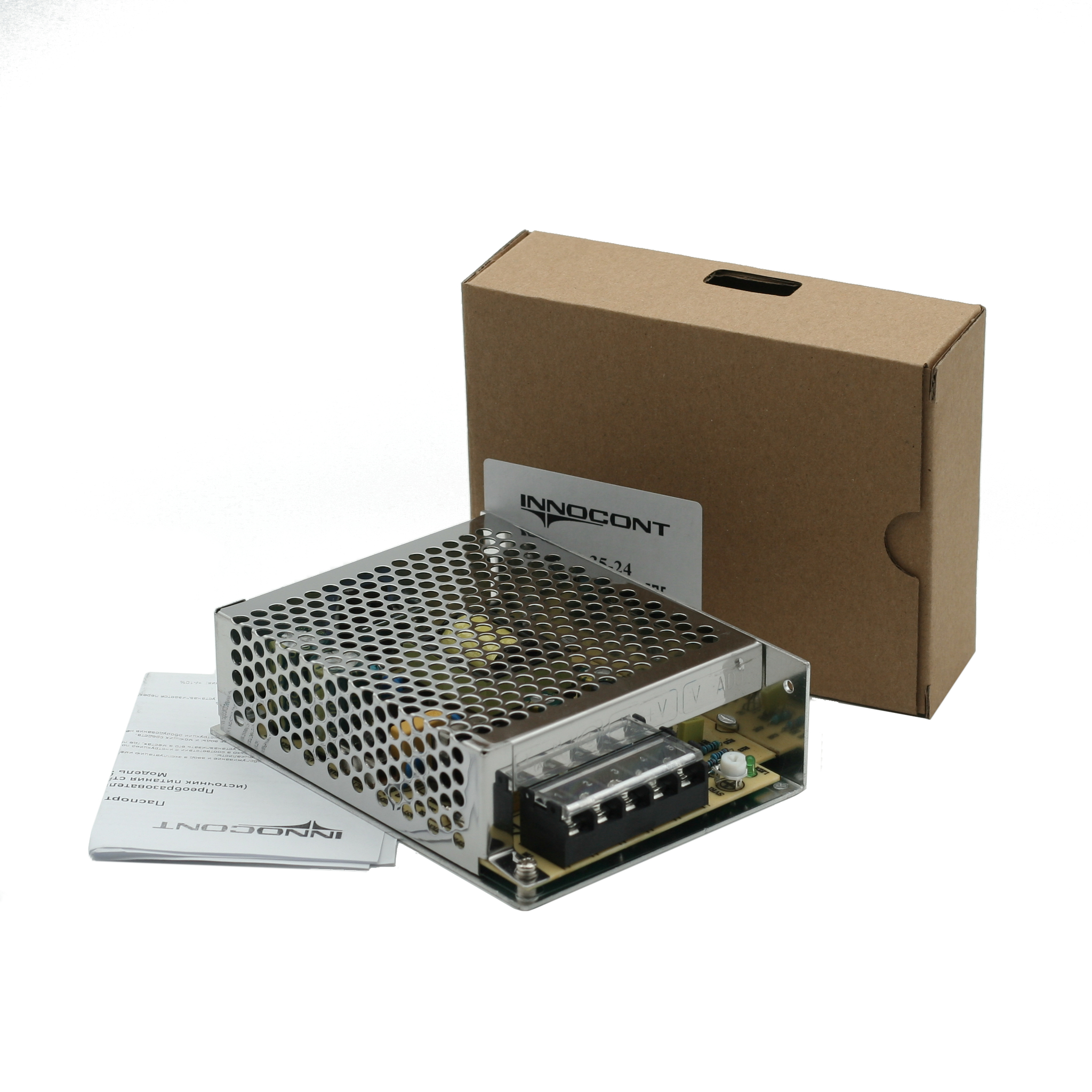 Источник питания INNOCONT. Вход: 220VAC, 0.45А, выход: 35W, 24VDC, 1.5A,-10 +50С, IP20, типы защиты: КЗ, перегрузка, перенапряжение SB-P-35-24