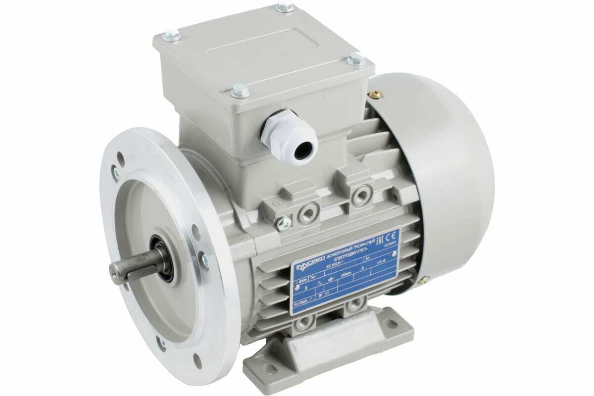 Электродвигатель трёхфазный асинхронный INNORED (2.2 кВт 1400 об/мин) 200"24мм, на лапах, схема включения "звезда"/"треугольник" (380В/220В), IP55 RM90-4 B35