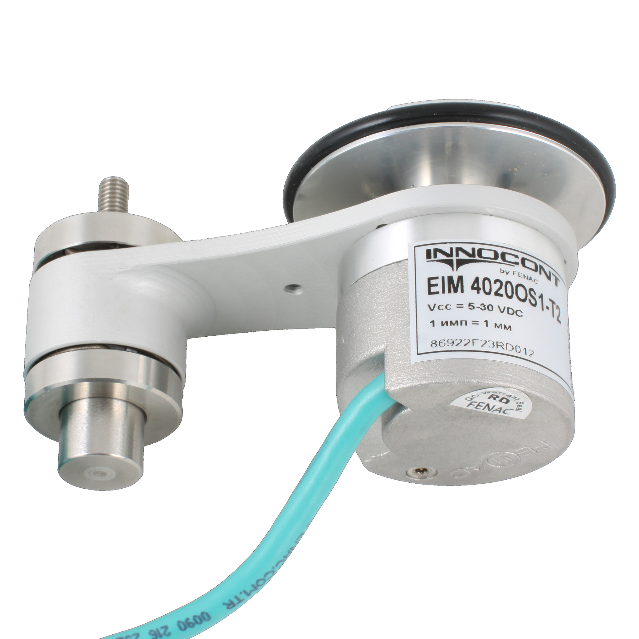Инкрементальный энкодер INNOCONT D=40мм с мерным колесом L=200мм, контактная поверхность - резина, профиль гладкий, 1имп/0,5мм, 5…30VDC, выход HTL, IP64, -20…+85°C, тангенциальный кабель 2м