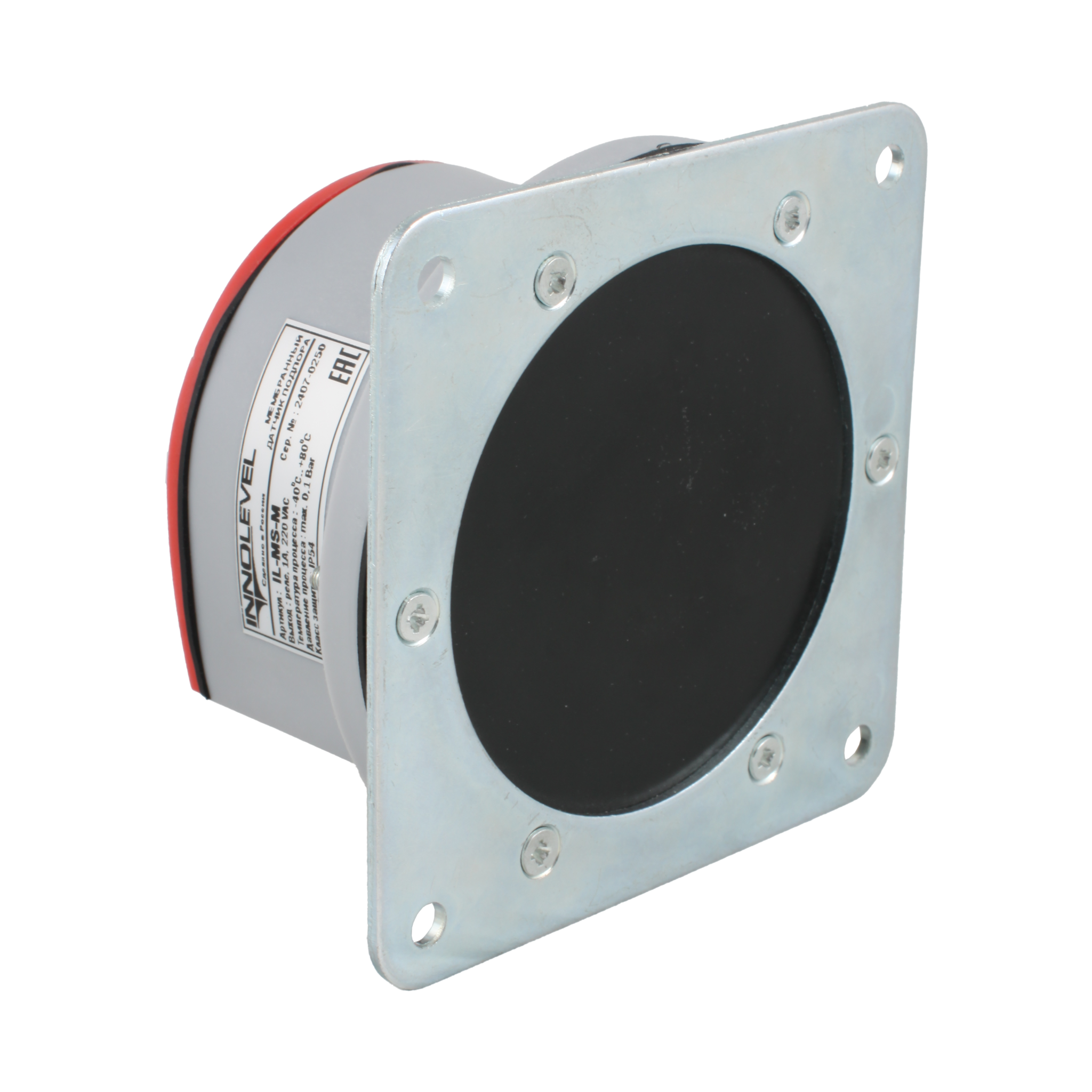 Мембранный датчик подпора для сыпучих материалов INNOLEVEL в пластиковом корпусе (аналог СУМ-1), -40 +80 С, IP54, чувств. от 100 г/л; фланец 114x114 мм, мембрана- NBR, выход- реле SPDT