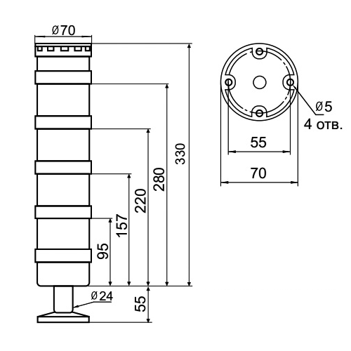 Светосигнальная колонна INNOCONT TL70B-220-RYGW-55