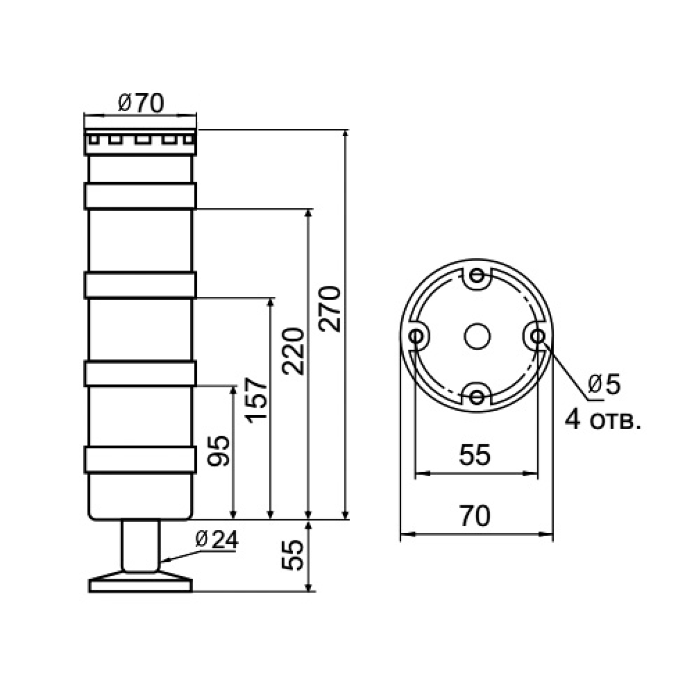 Светосигнальная колонна INNOCONT TL70B-024-GYR-55